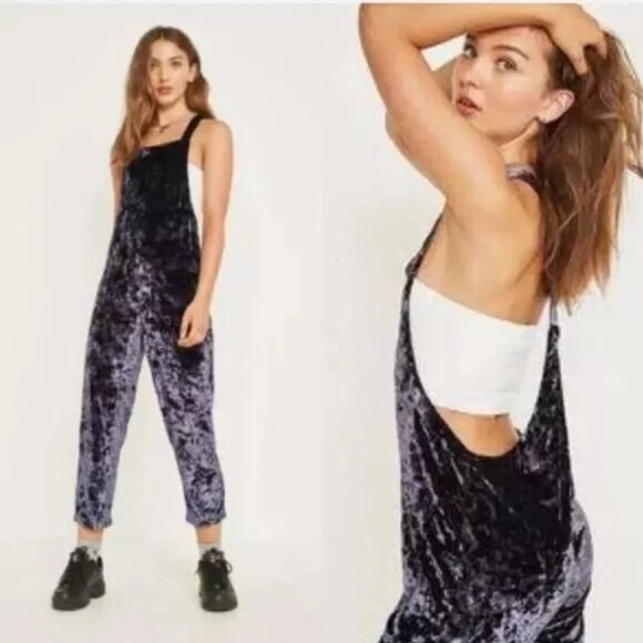 Urban Outfitters Pants - Urban Outfitters Tania Blue Crushed Velvet Shapeless Overalls Jumpsuit One Piece